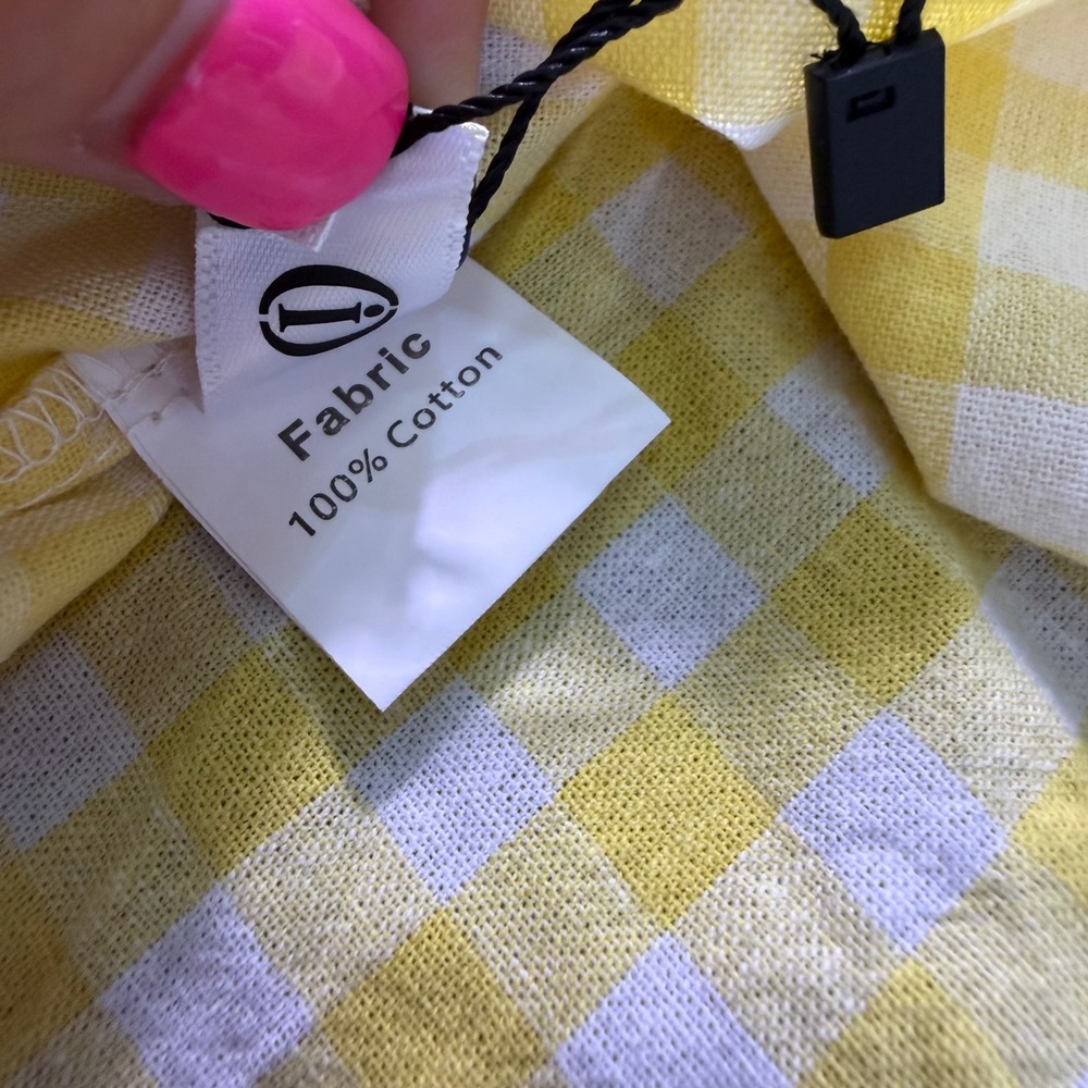 NWT Yellow Gingham Tank Top Women Cotton Plaid Button Back Crop Blouse XS - Picture 5 of 5